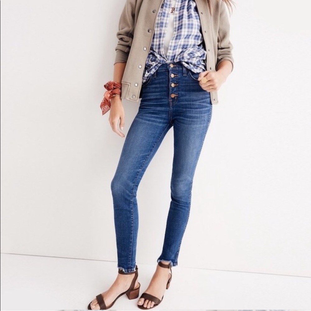 Madewell chewed hem button front skinny jeans